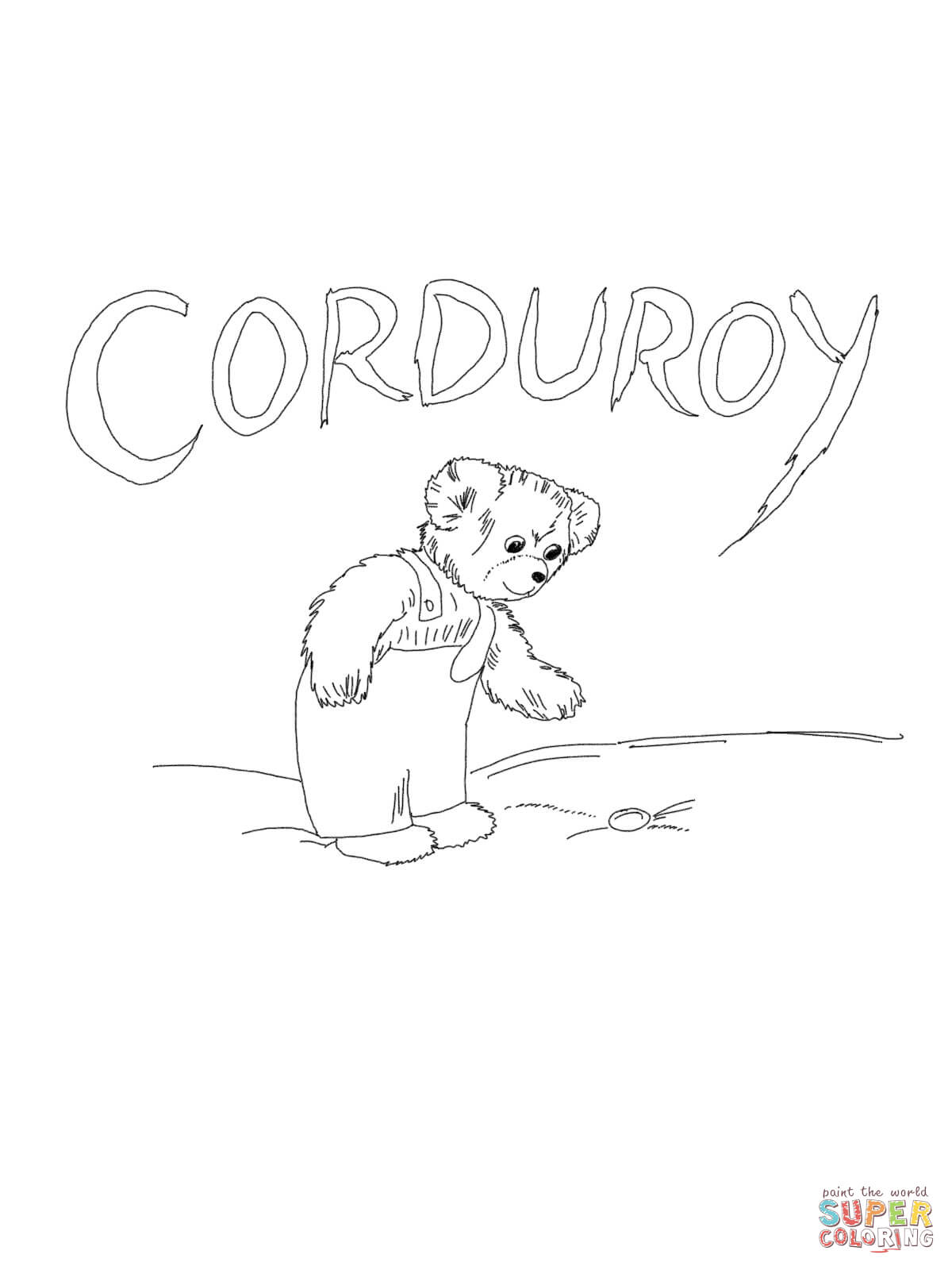 Corduroy is looking for button coloring page free printable coloring pages