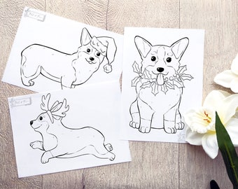 Printable christmas corgi colouring pages dog colouring sheets digital download download now