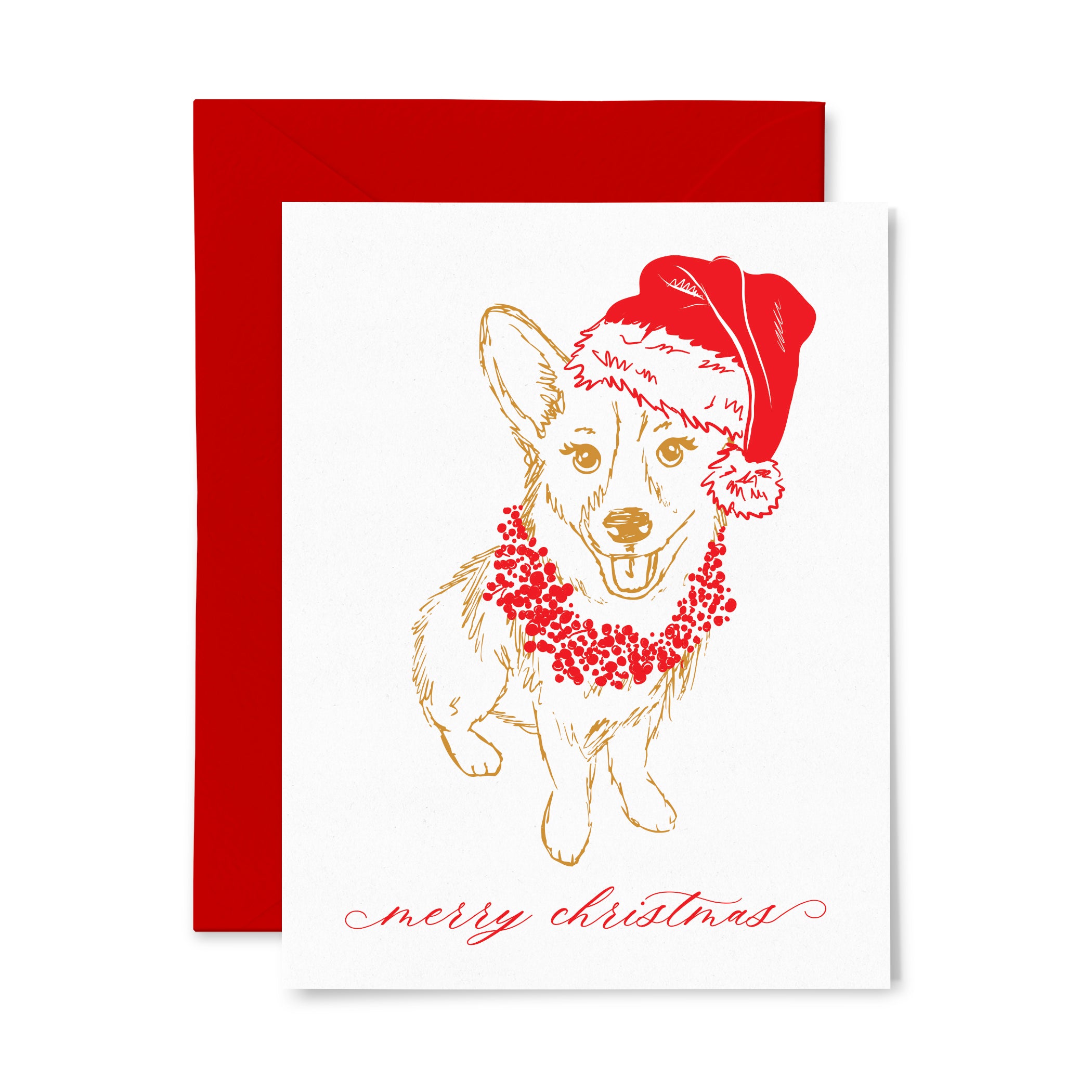 Corgi christmas holiday letterpress greeting card â color box letterpress