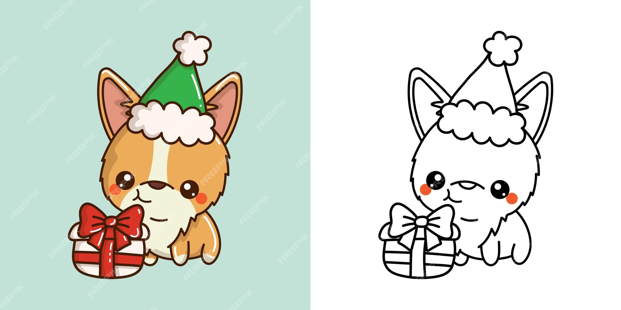 Premium vector cute christmas corgi dog illustration and for coloring page cartoon stickers new year dog