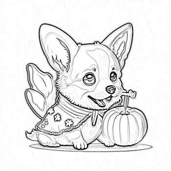 Digital printable coloring book pics corgi spooky tpt