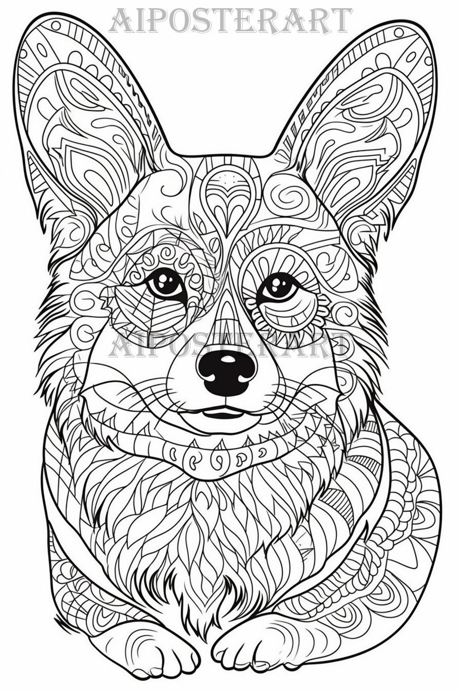 Corgi dog mandala coloring sheet for adults printable dog coloring page advanced coloring high res x pixels