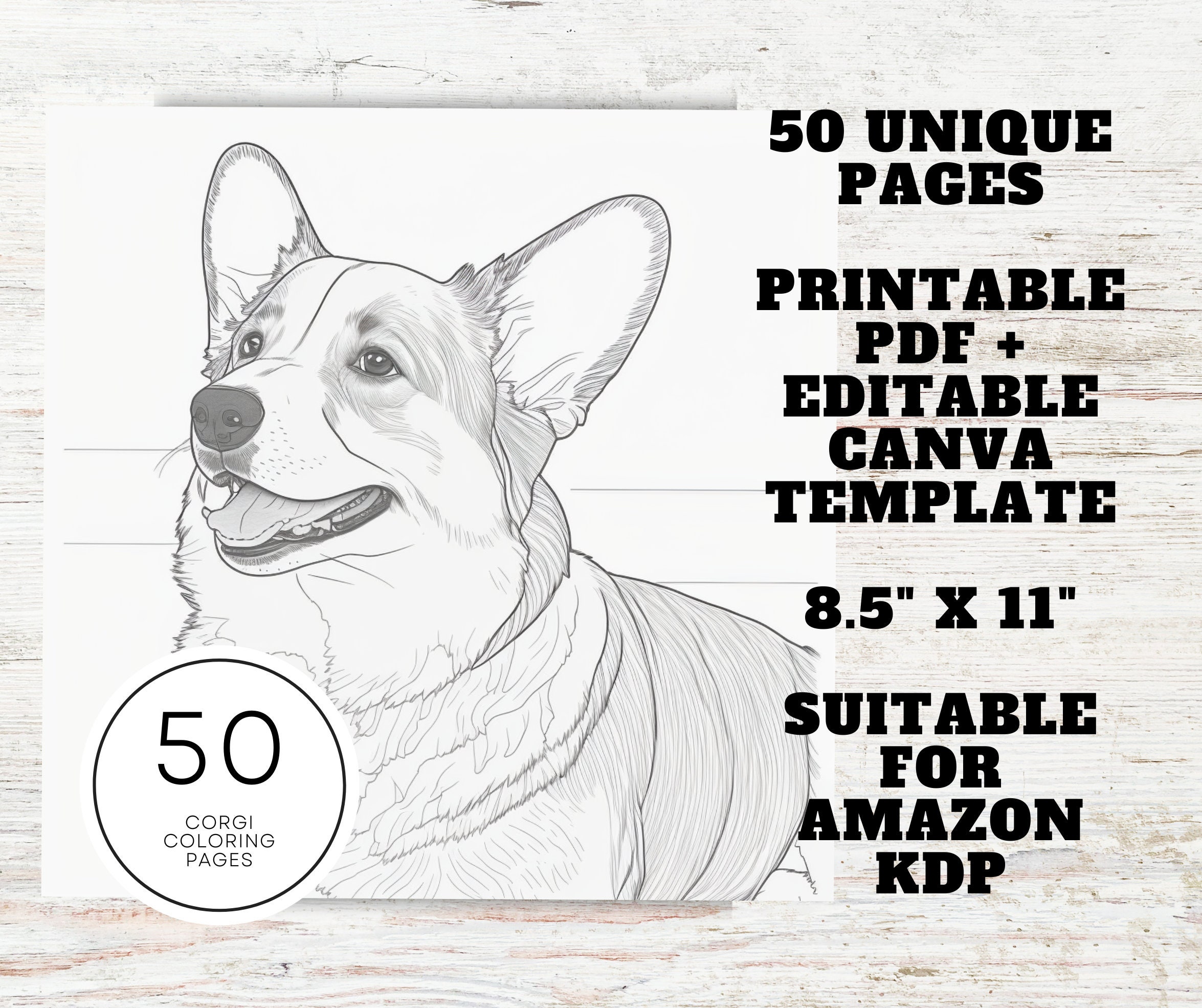 Kdp interior corgi dogs coloring pages x printable pdf adult kids coloring book corgi lover colouring sheets