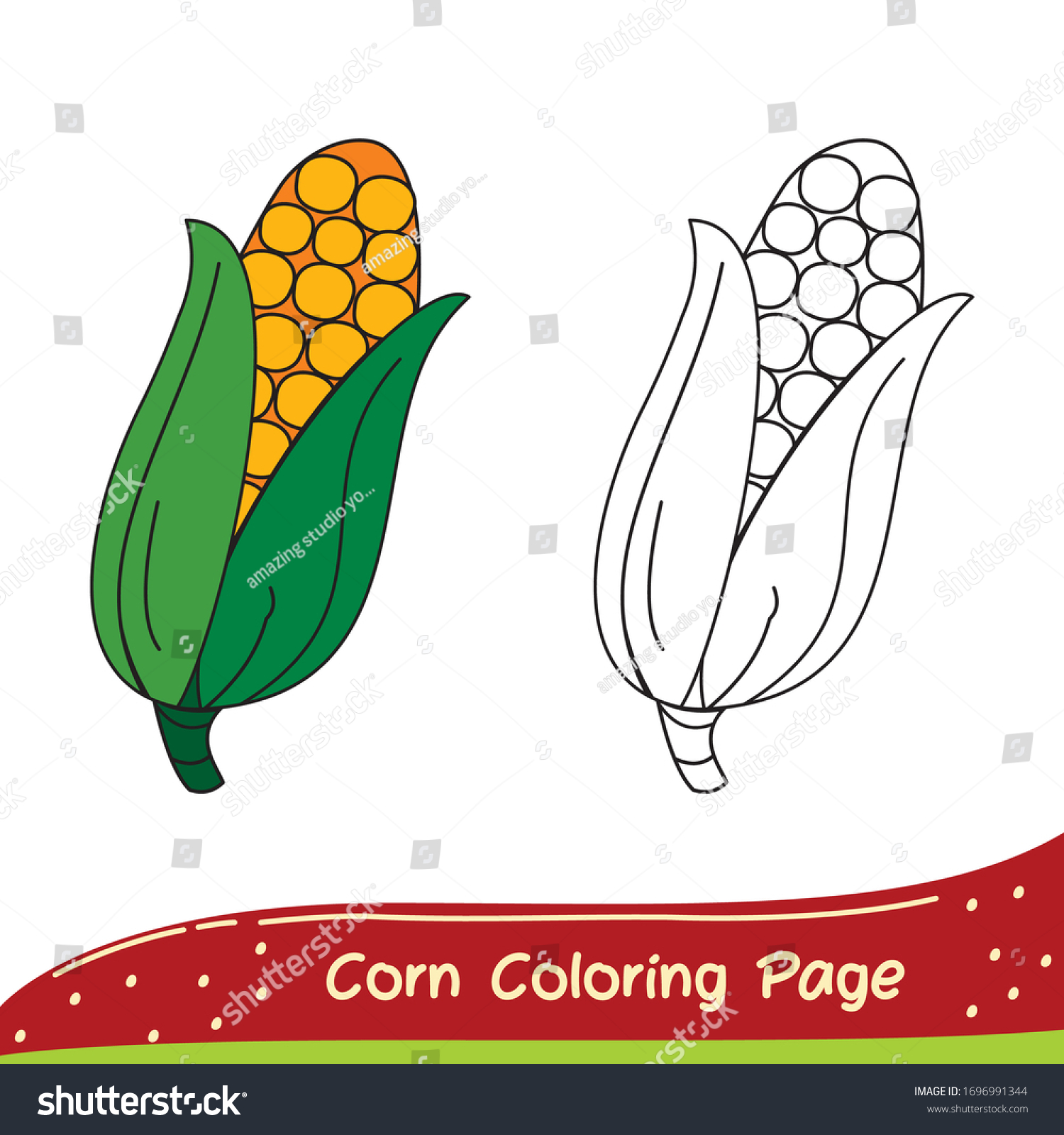 Corn coloring page coloring fruits vegetables stock vector royalty free