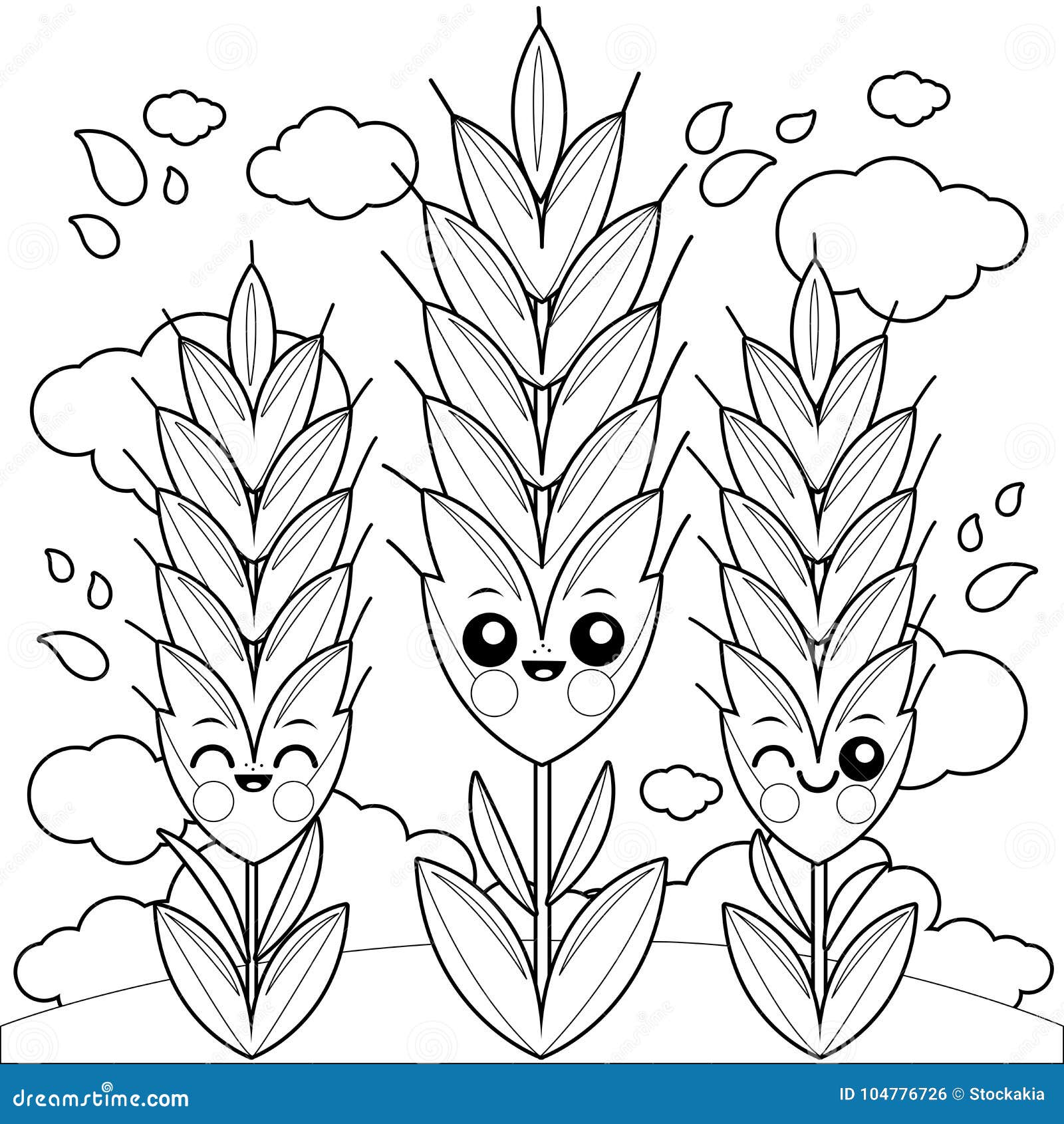 Field with wheat characters vector black and white coloring page stock vector