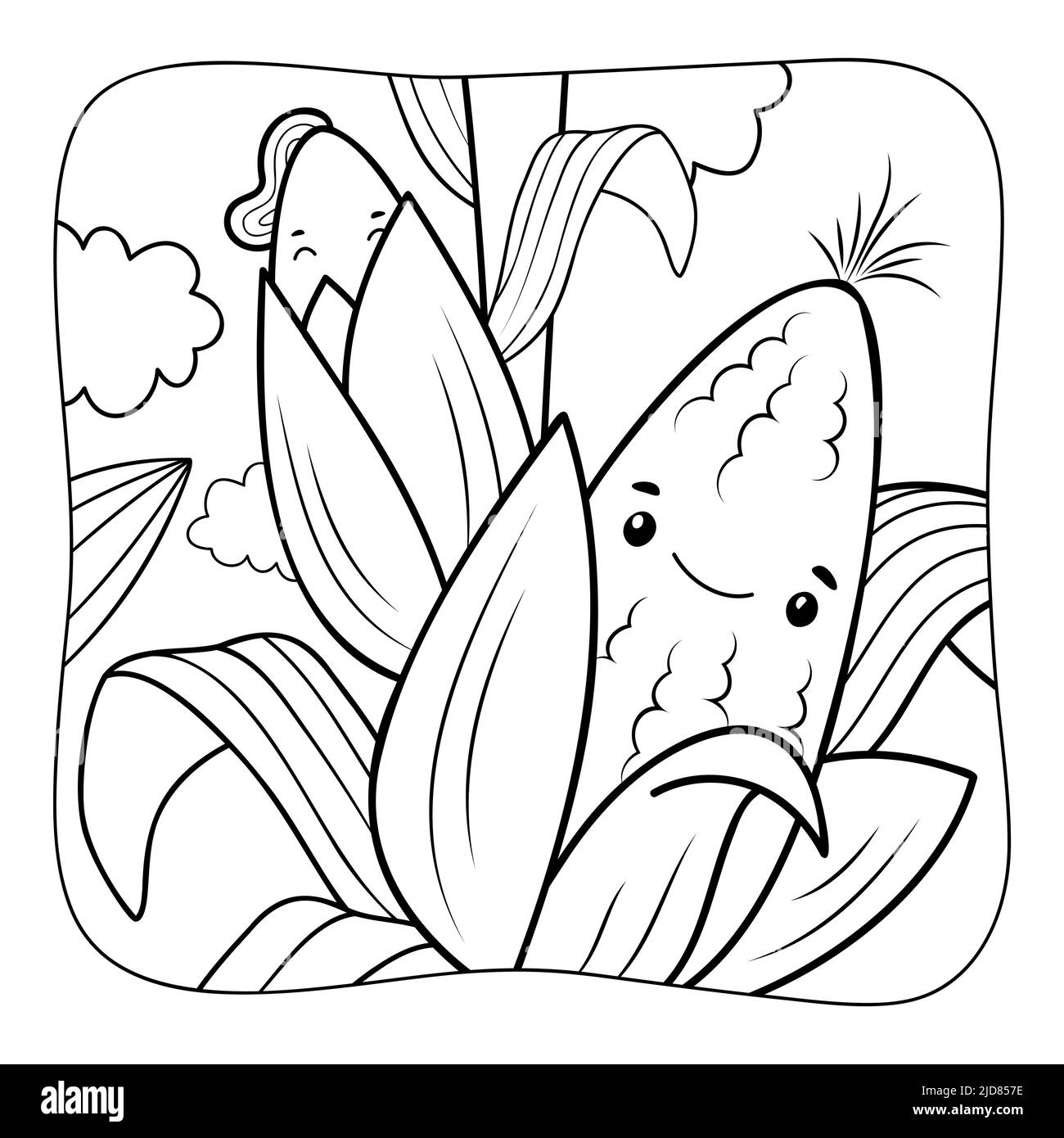 Corn black and white coloring book or coloring page for kids nature background vector illustration stock vector image art