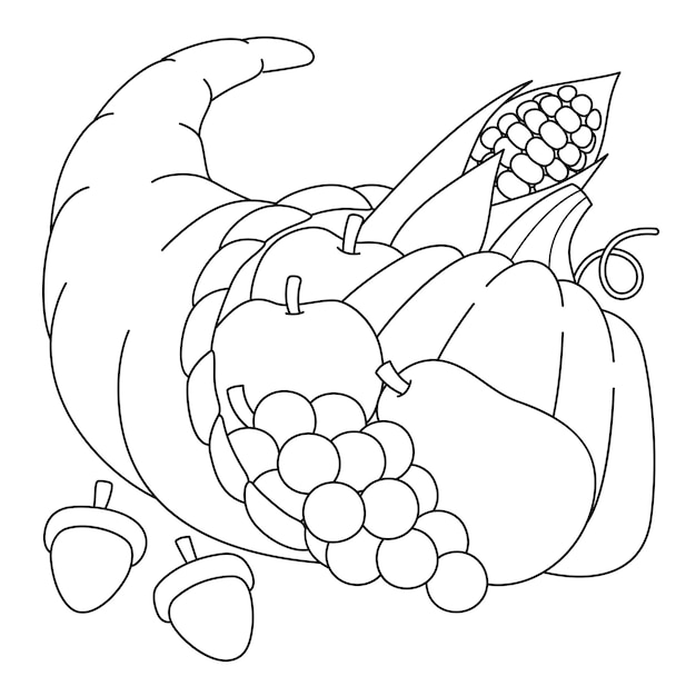 Premium vector thanksgiving cornucopia coloring page for kids