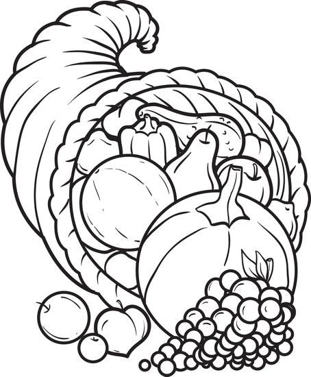 Printable cornucopia coloring page for kids thanksgiving coloring pages fall coloring pages food coloring pages