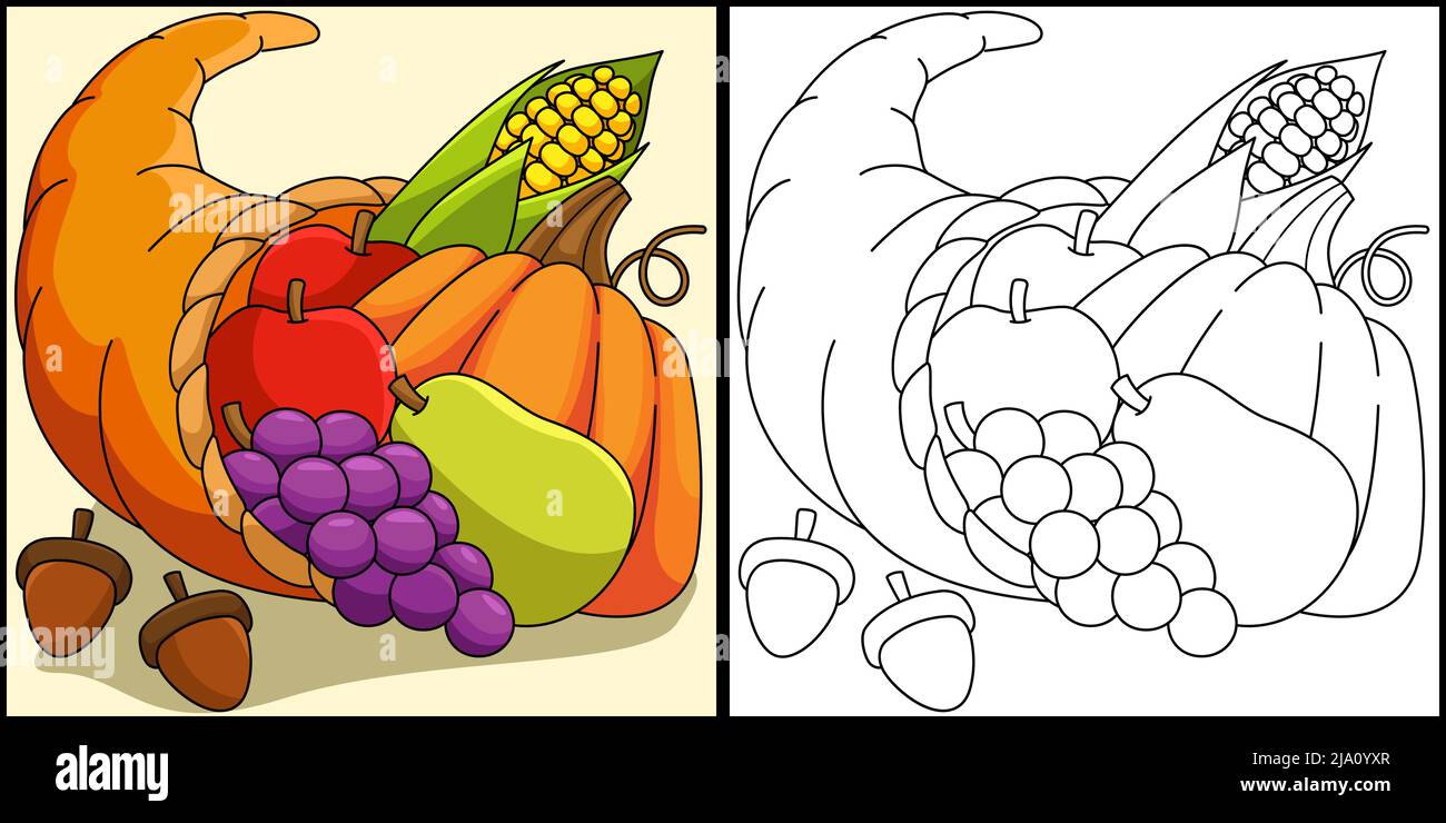 Thanksgiving cornucopia coloring page illustration stock vector image art