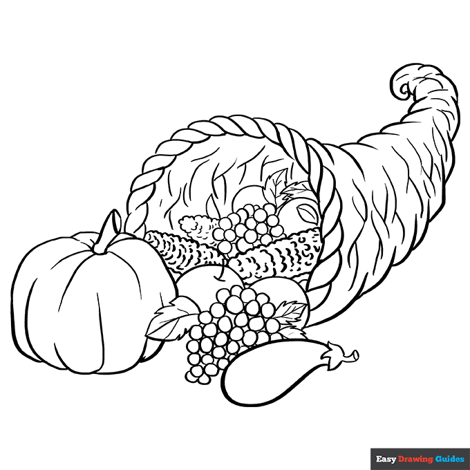 Cornucopia coloring page easy drawing guides