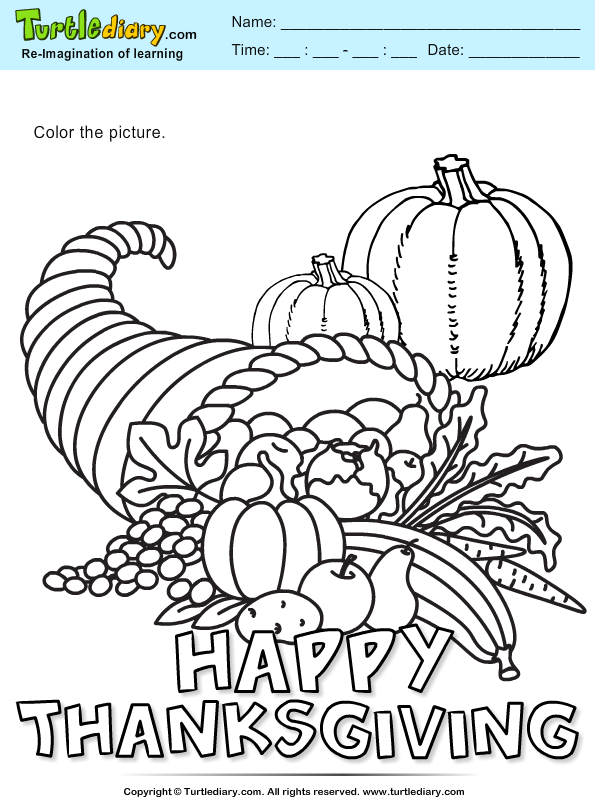 Cornucopia coloring sheet turtle diary