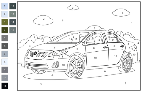 Toyota corolla color by number coloring page free printable coloring pages