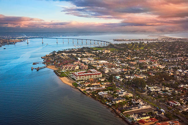 Aerial view coronado island at dusk stock photo