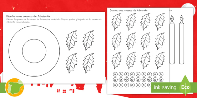 Ficha de actividad corona de adviento para colorear