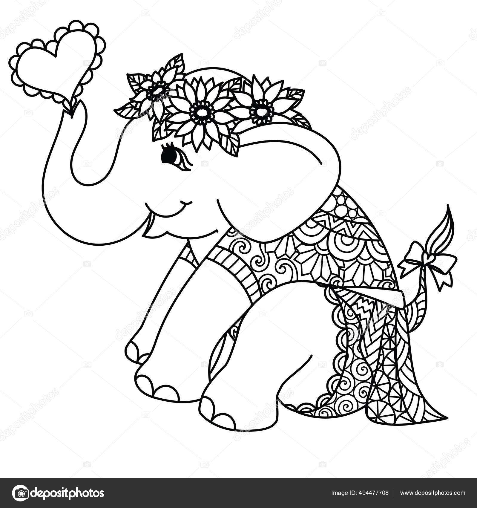Bebã elefante niãa con corona girasol vestido mandala para imprimir vector de stock por somjaicindygmail