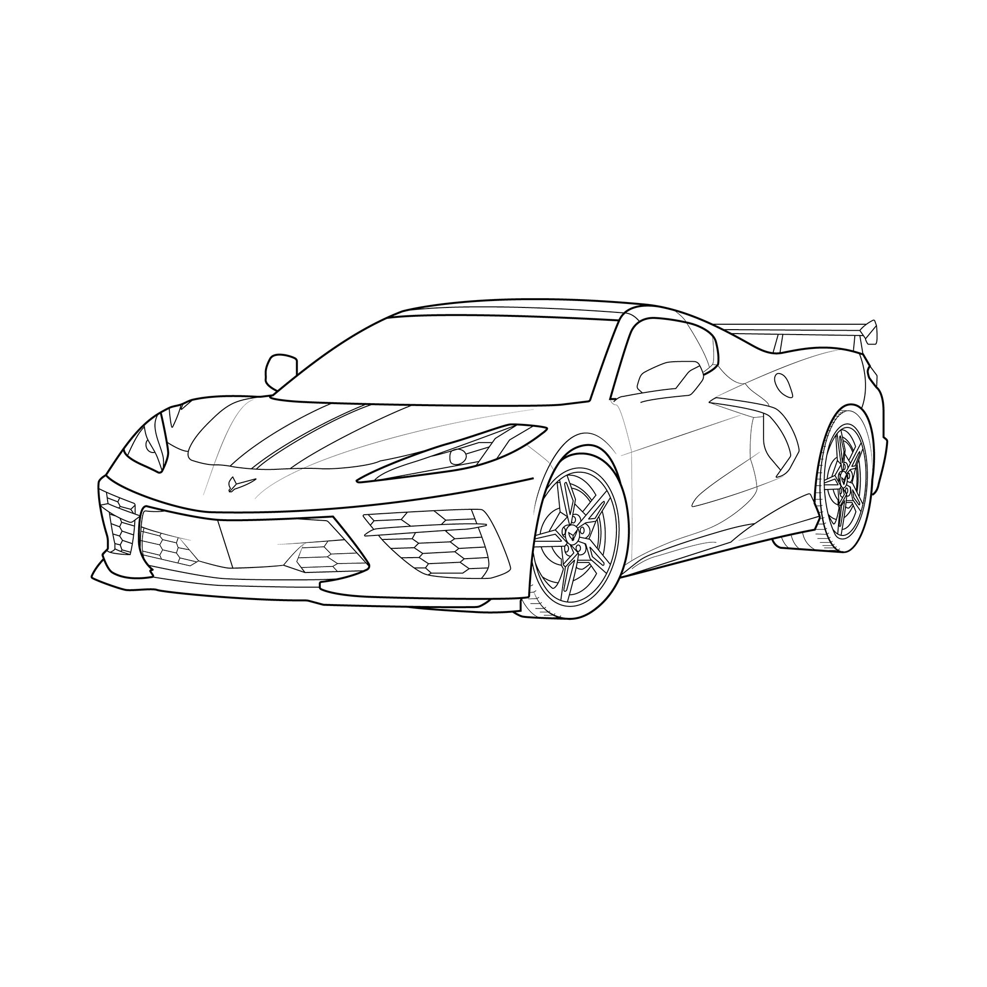 Chevrolet corvette c vector line drawing illustration