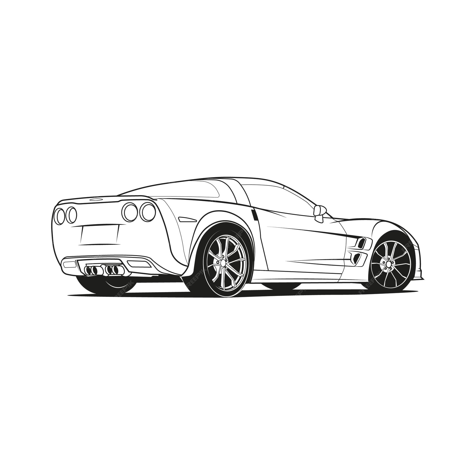 Premium vector car outline line art coloring page