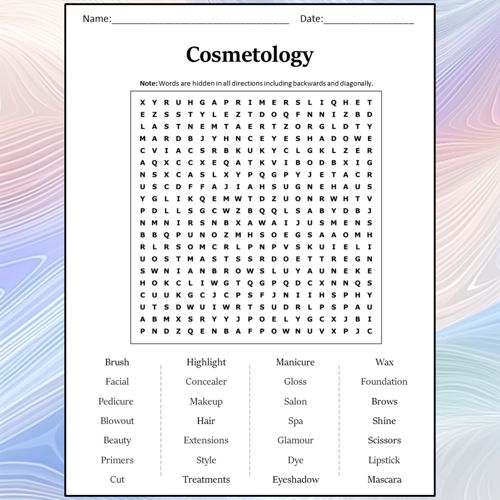 Cosmetology word search puzzle worksheet activity