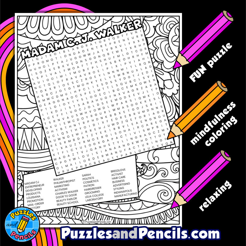 Madam c j walker word search puzzle activity black history month wordsearch made by teachers