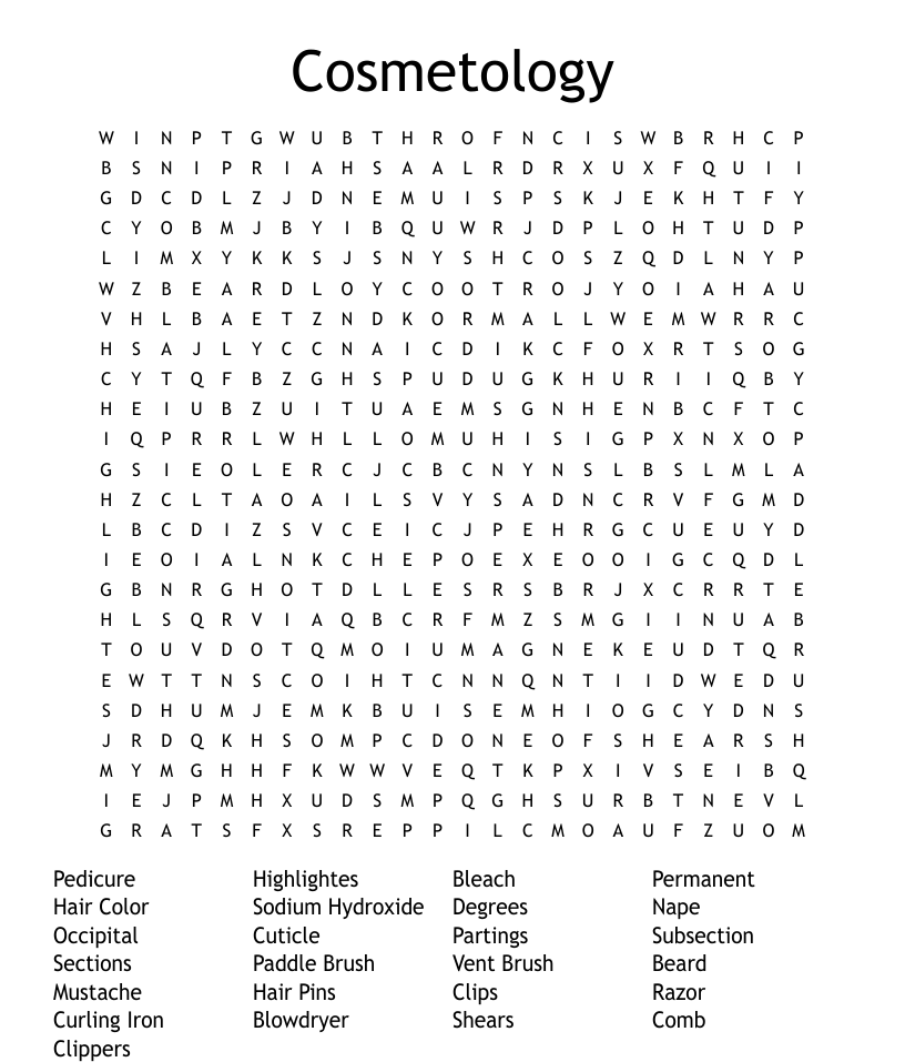 Cosmetology word search