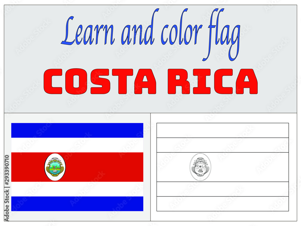 Costa rica national flag coloring book for education and learning original colors and proportion simply vector illustration from countries flag set vector