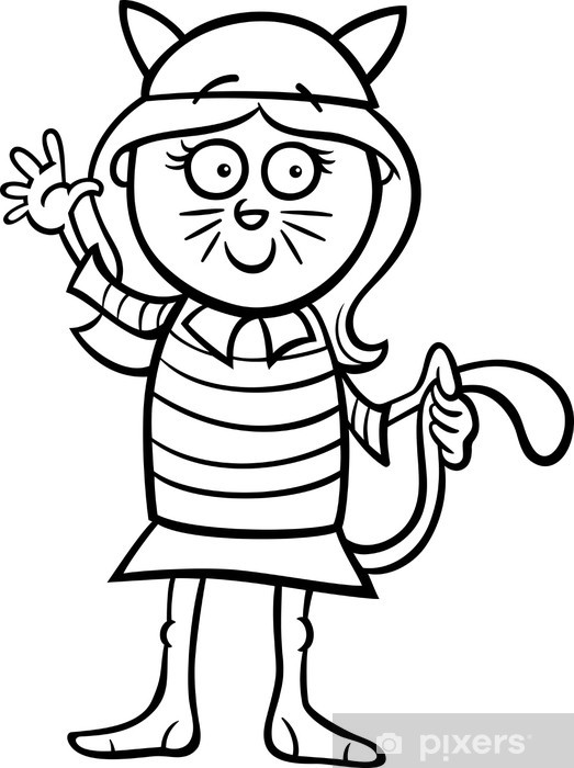 Sticker girl in cat costume coloring page