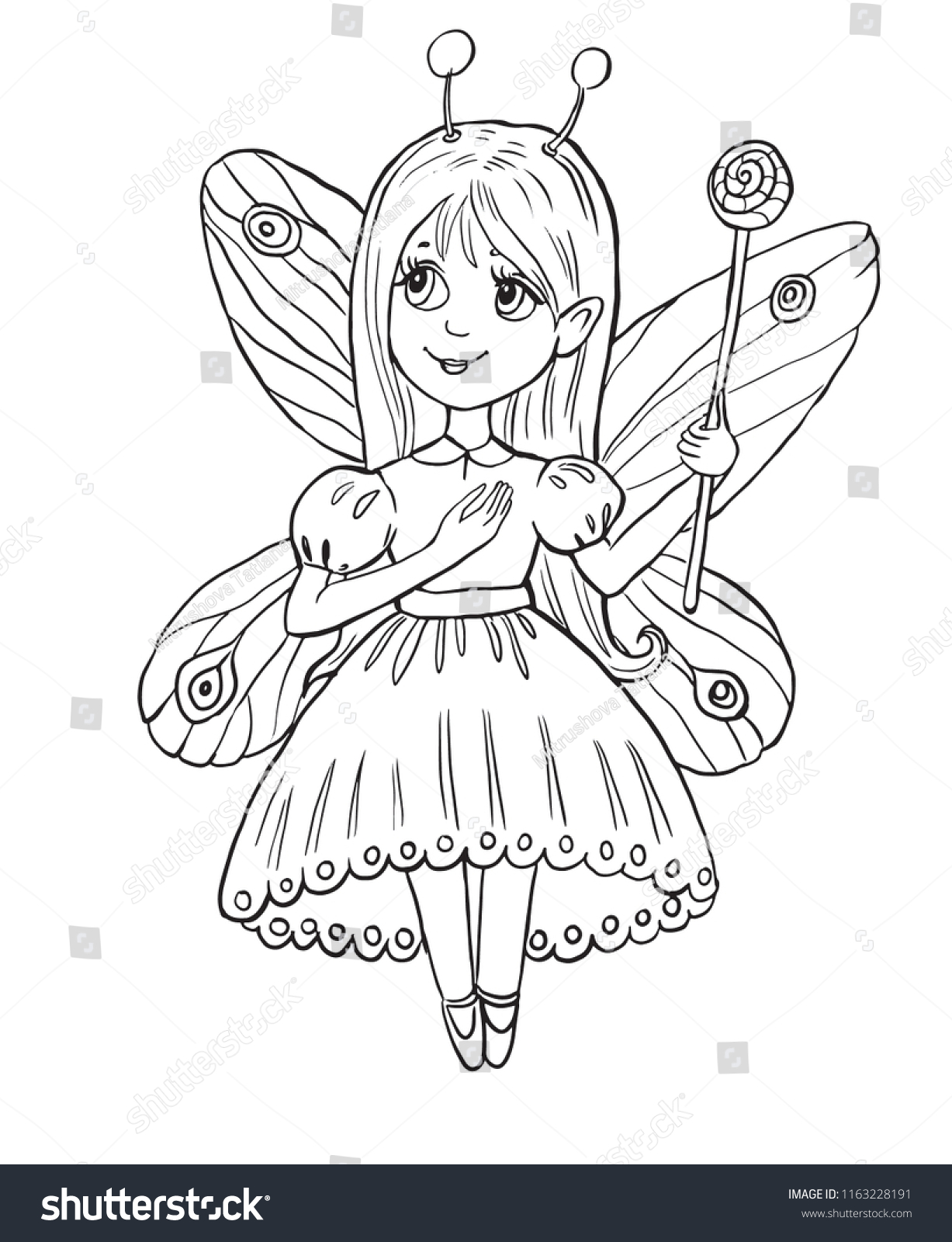 Little girl fairy costume coloring page stock vector royalty free