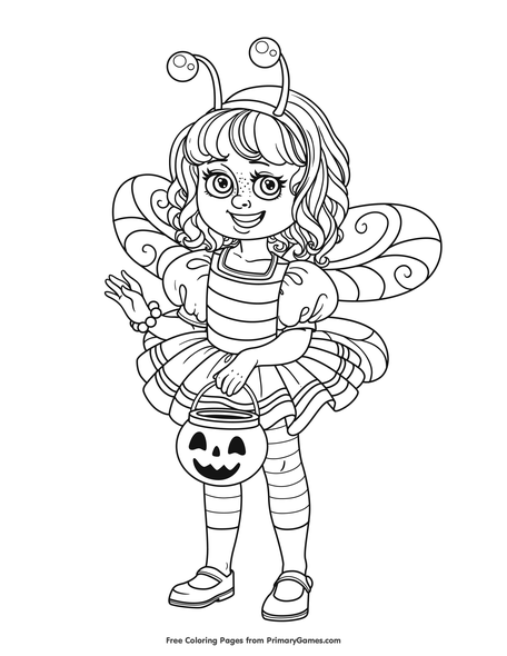 Girl in bumblebee costume coloring page â free printable pdf from