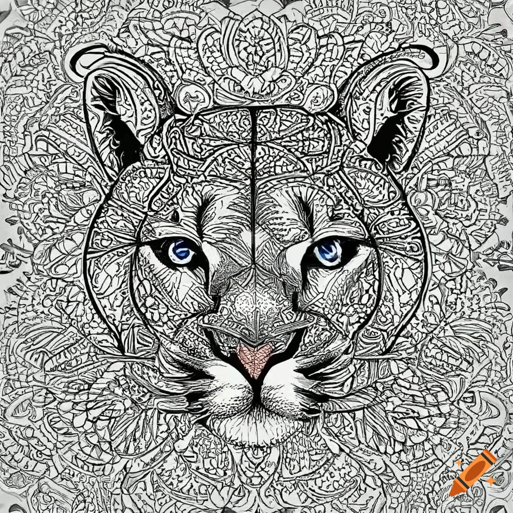 Coloring page for adults mandala cougar image white background minimilastic clean line art fine line art