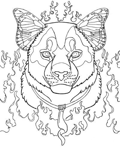 Cougar and flames coloring page