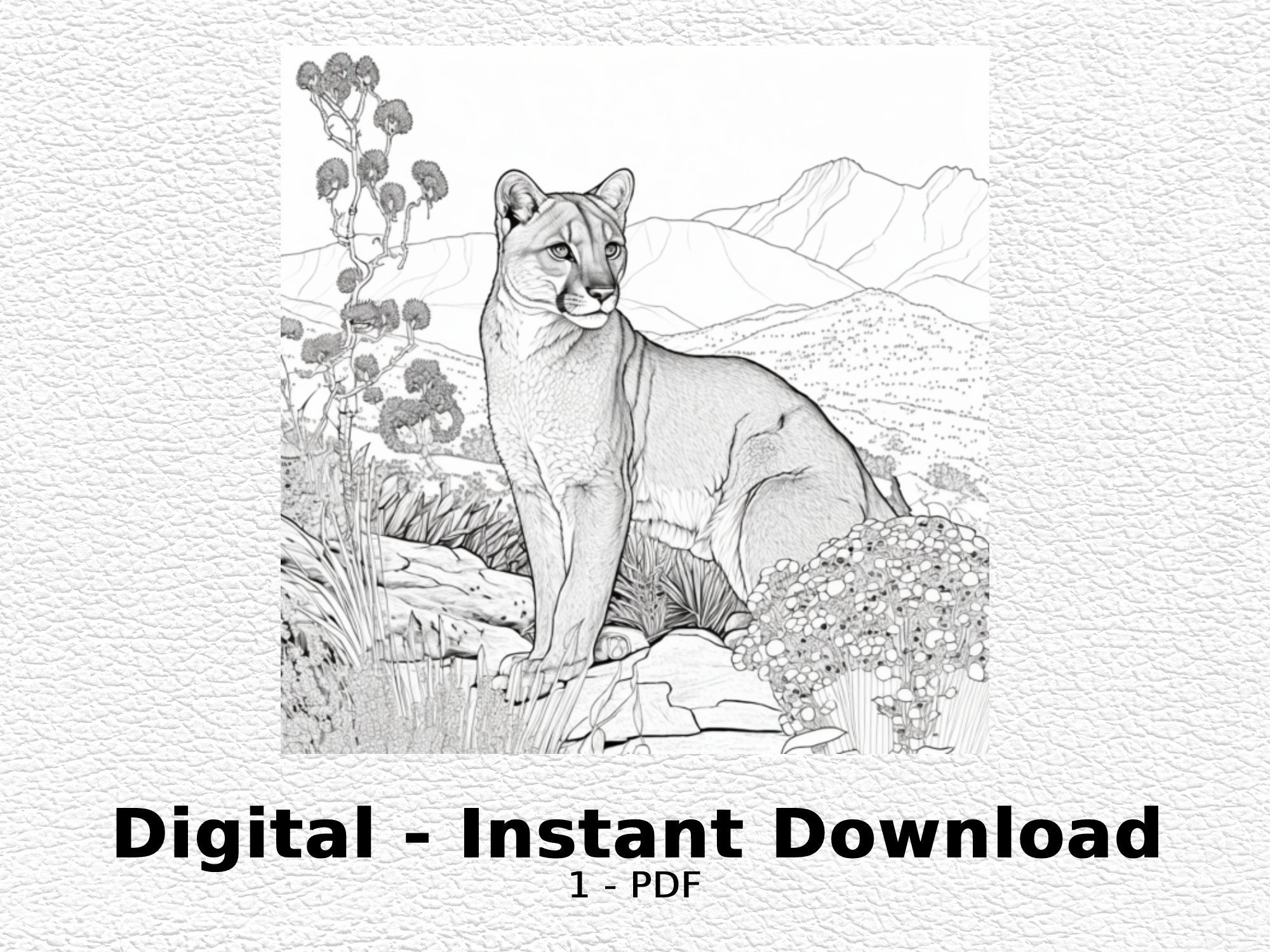 Mountain lion coloring page coloring page for adult printable instant download