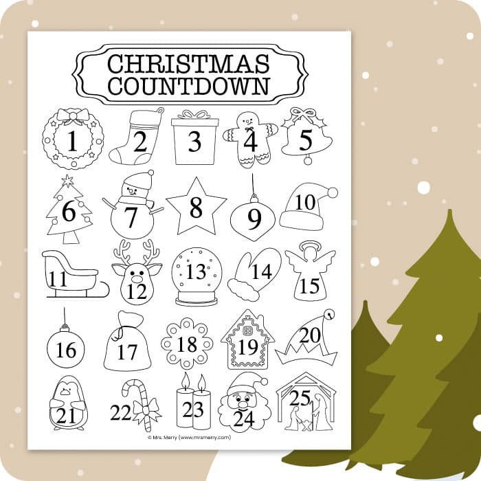 Christmas countdown printable coloring christmas calendar mrs merry