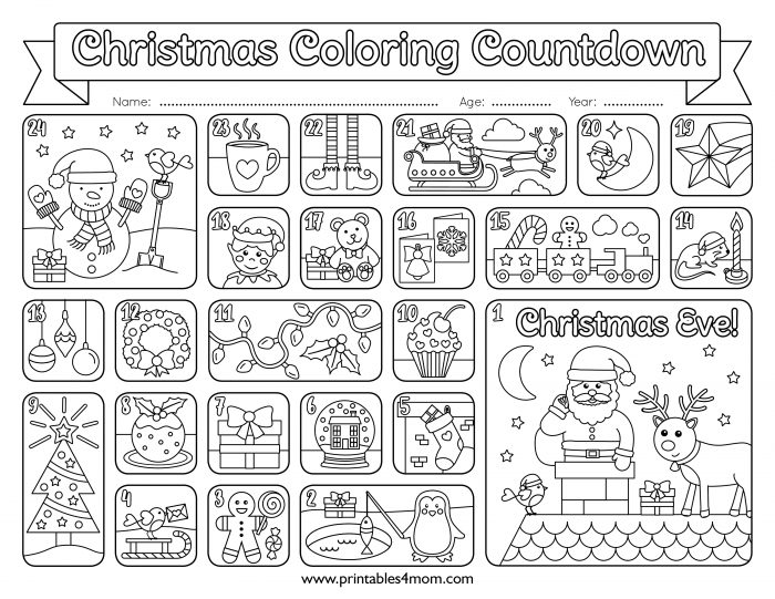 Christmas coloring countdown advent calendar