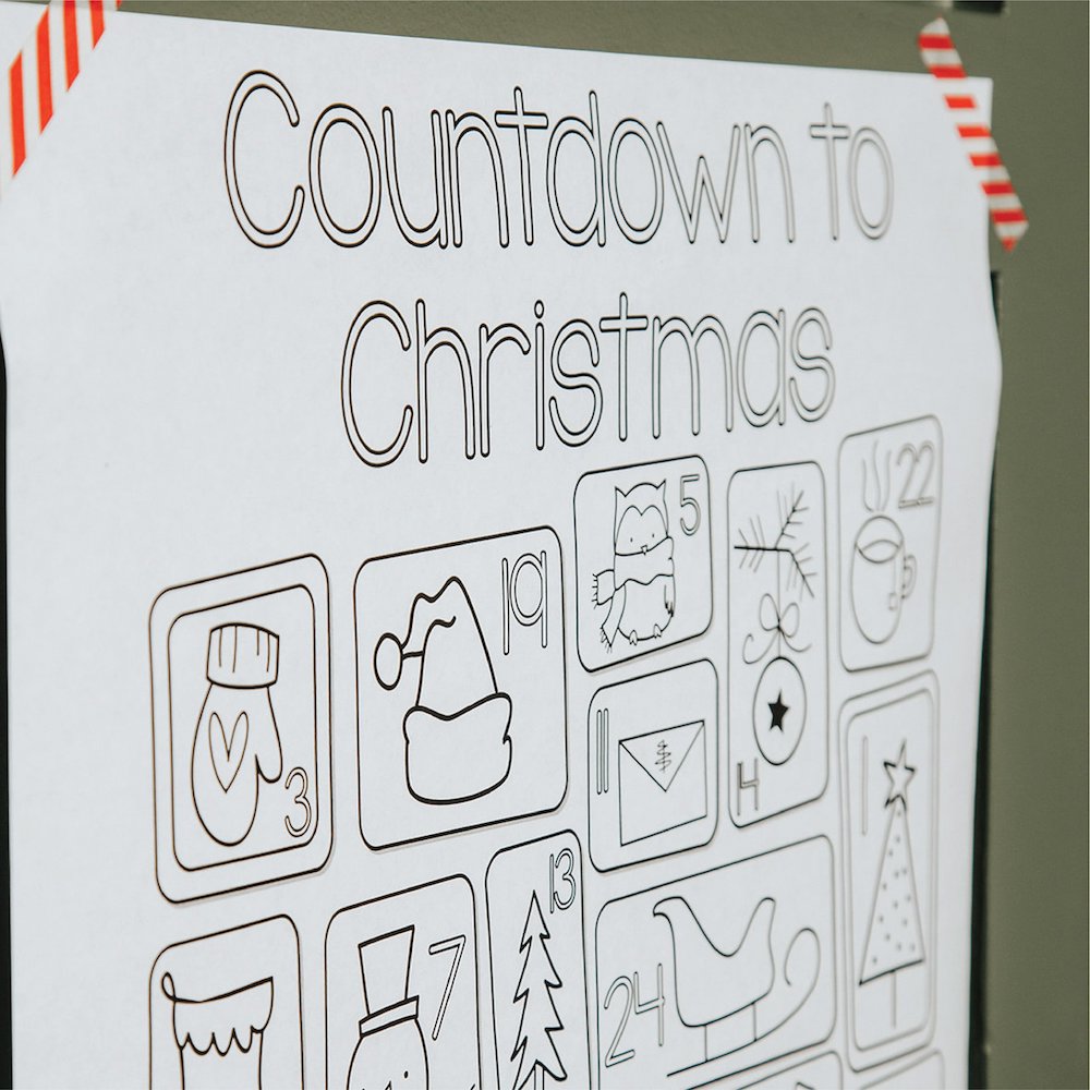 Christmas countdown poster holiday coloring page party in a pinch â