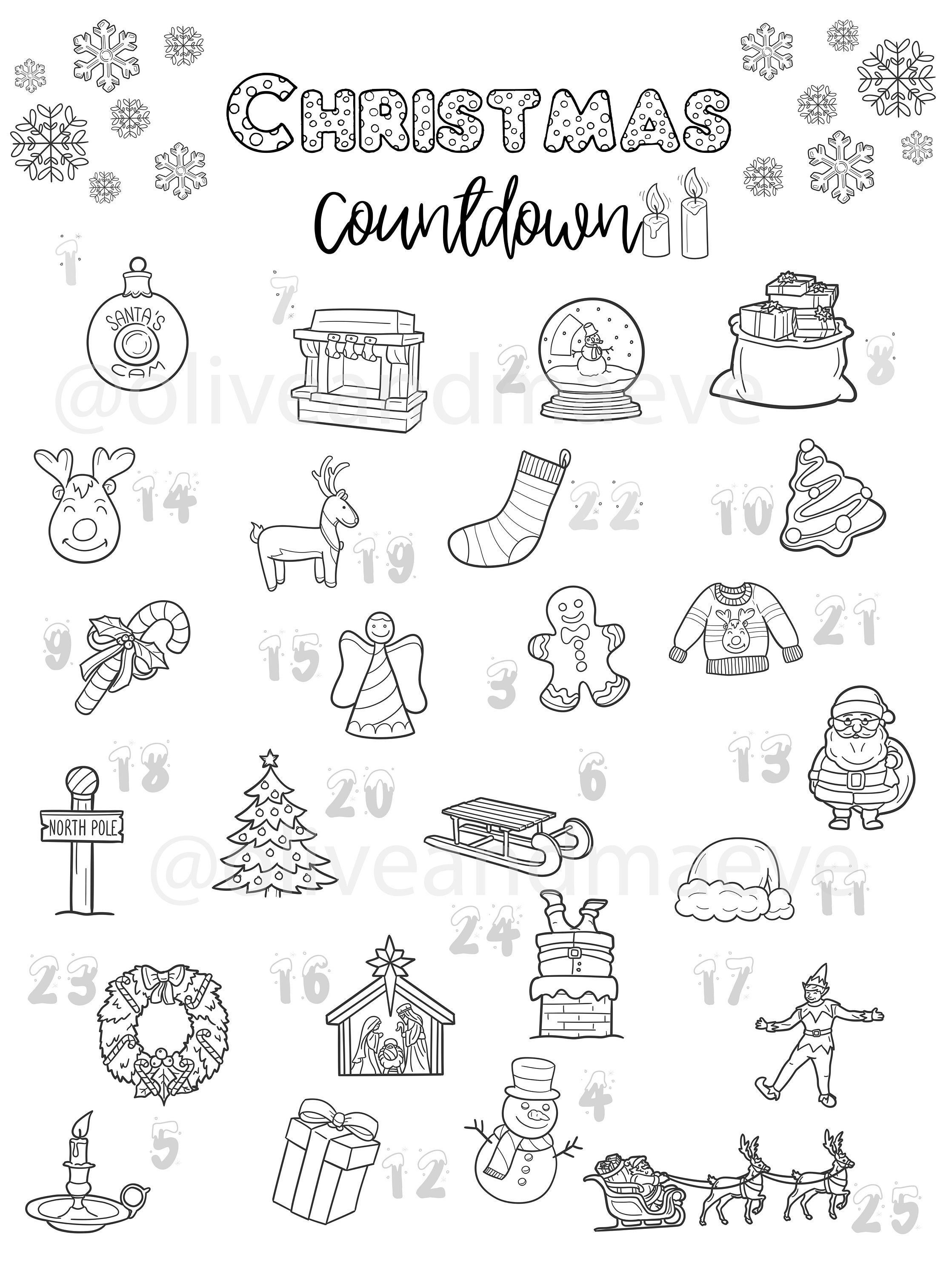 Christmas countdown coloring page extra large poster large coloring page kids activity coloring coloring banner christmas calendar