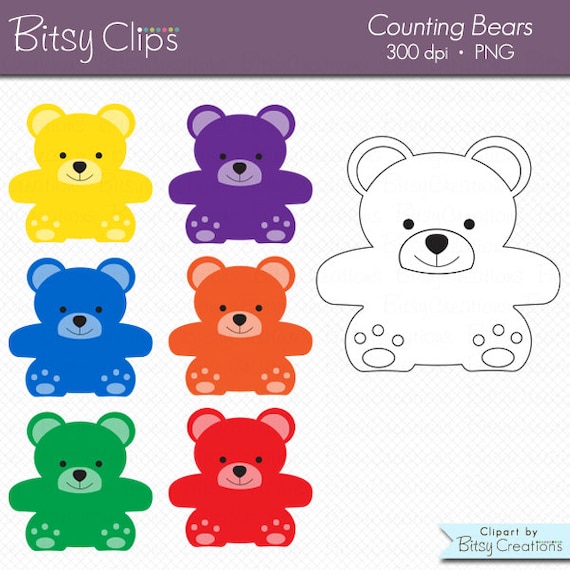 Counting bears clipart color and black and white outline digital art set clipart mercial use clip art preschool elementary math bears