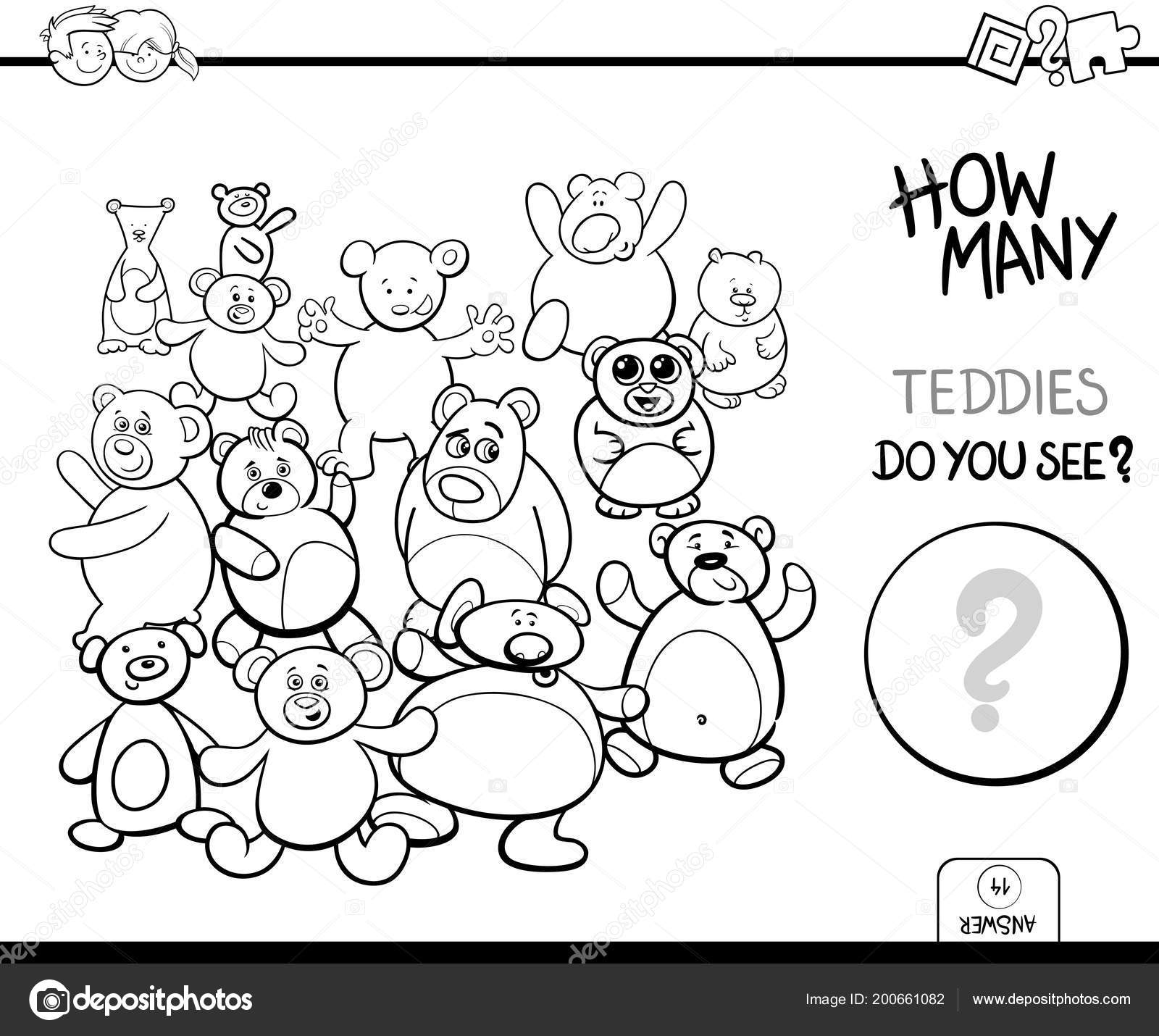 Black white cartoon illustration educational counting activity game children teddy stock vector by izakowski