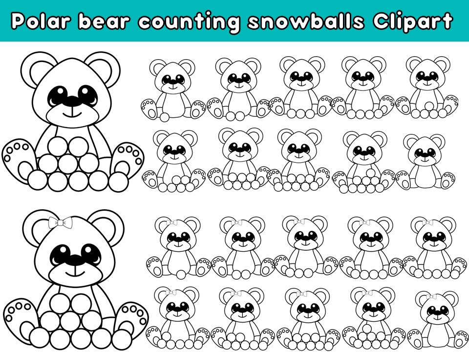 Polar bear counting snowballs clipart teaching resources