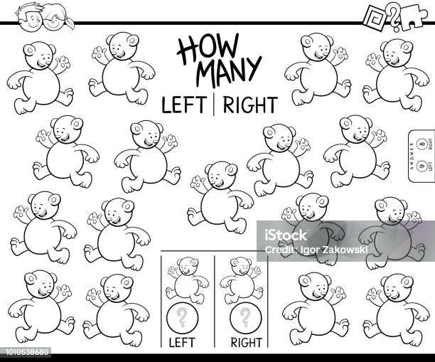 Counting left and right picture of bear coloring book stock illustration