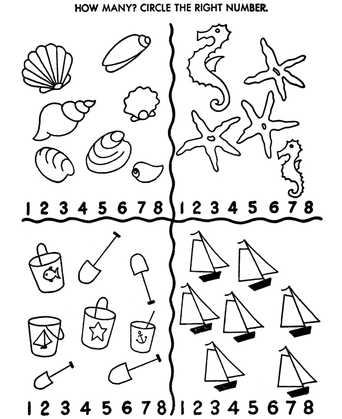 Counting activity sheets count sea shore objects activity page sheet