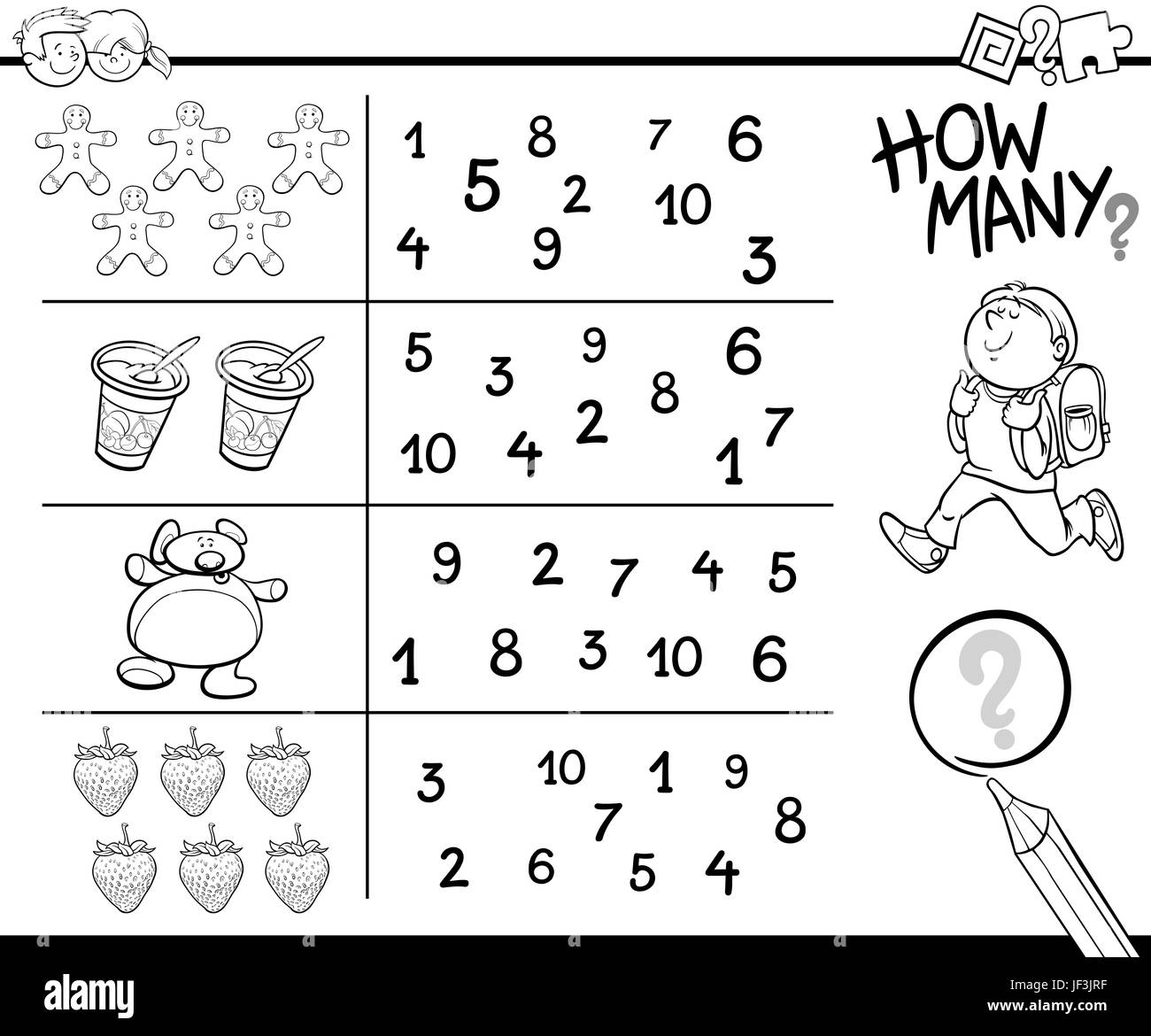 Counting game coloring page stock photo