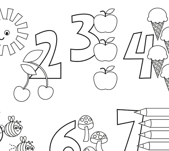 Printable colouring in counting kids number poster digital download pdf