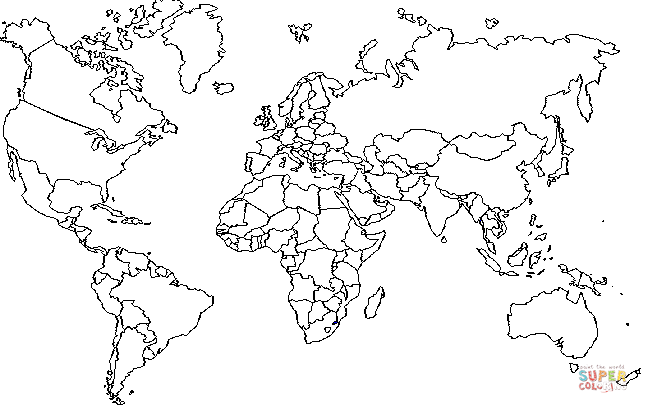 World map with boundaries coloring page free printable coloring pages