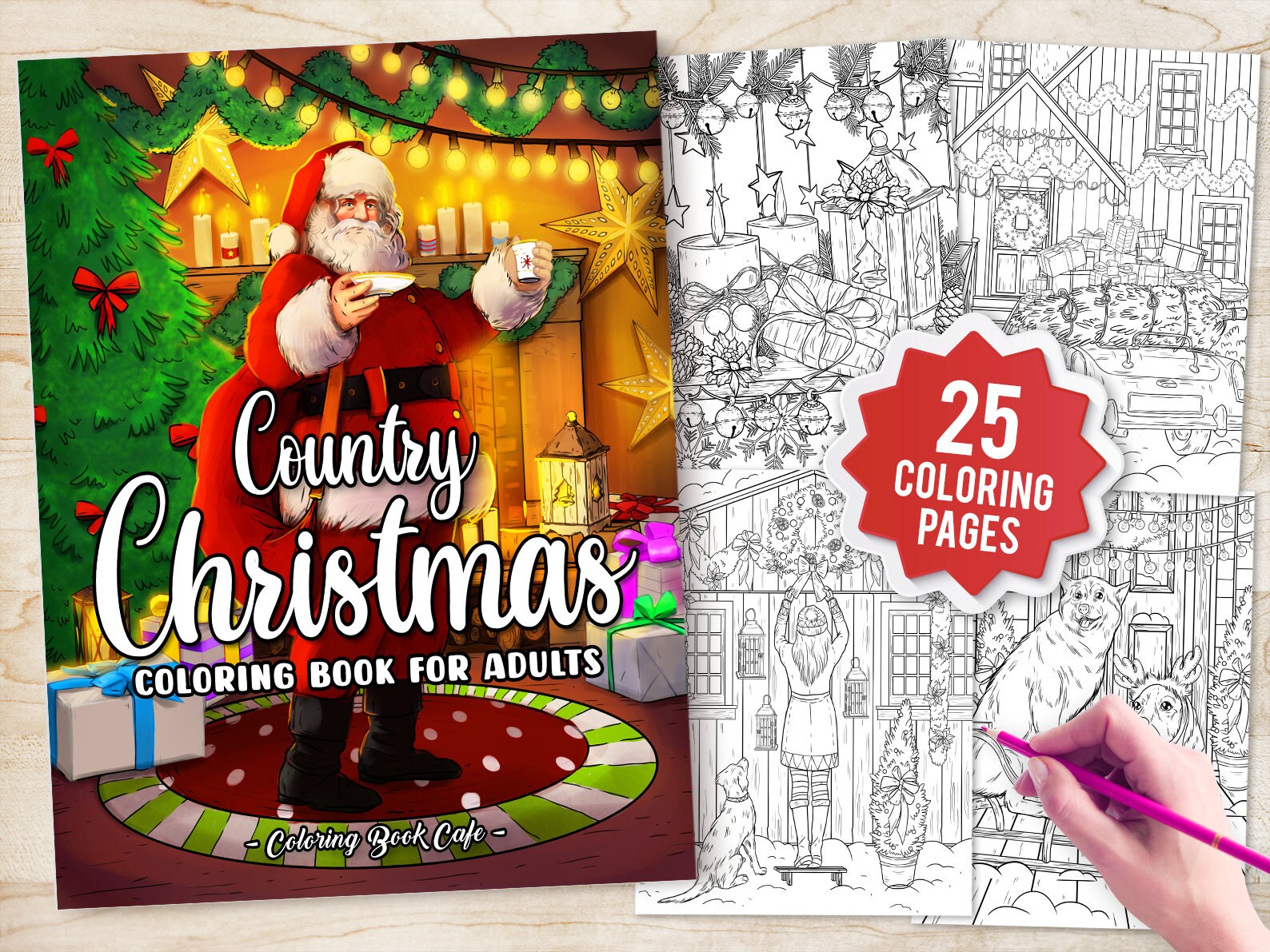 Country christmas coloring book for adults