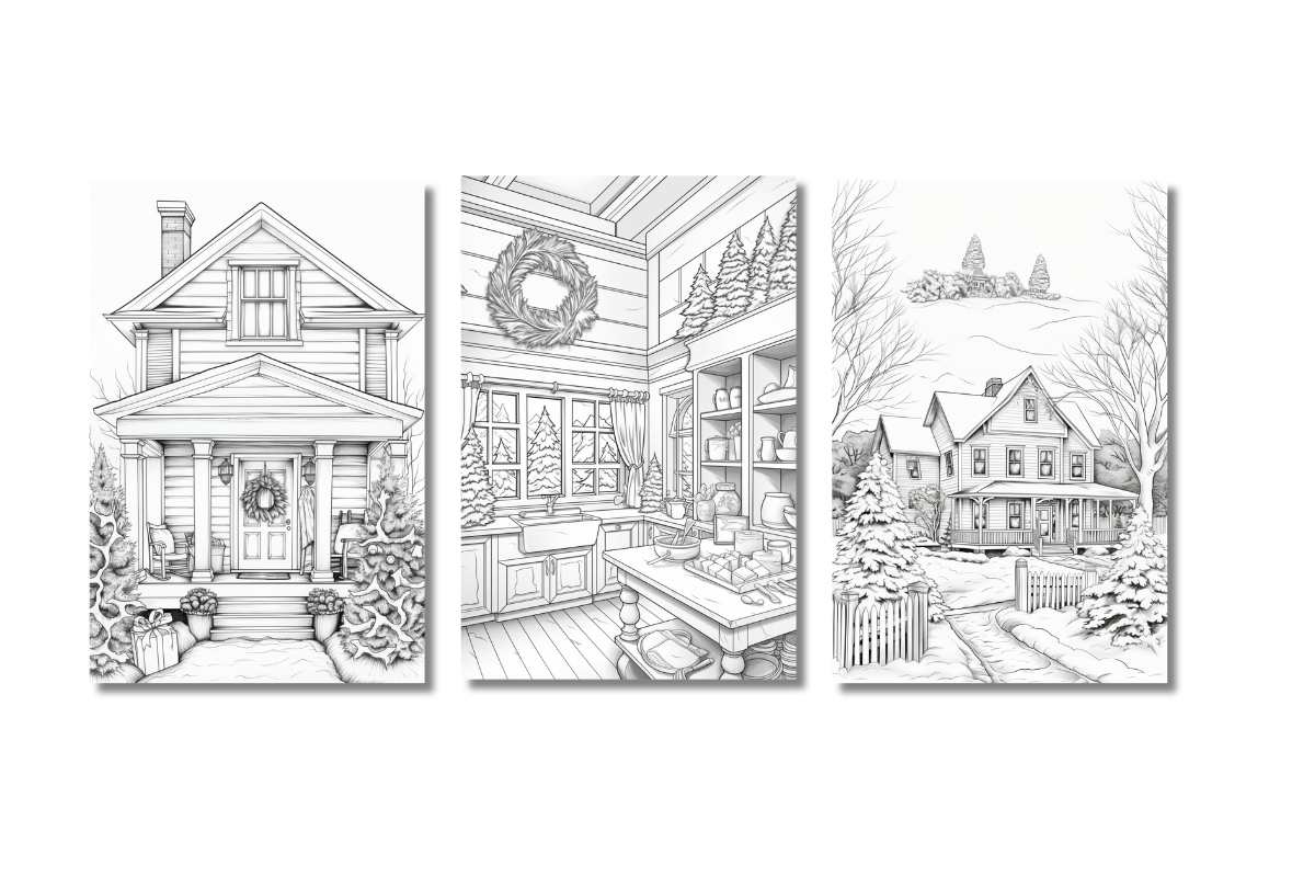 Stunning farmhouse christmas coloring pages