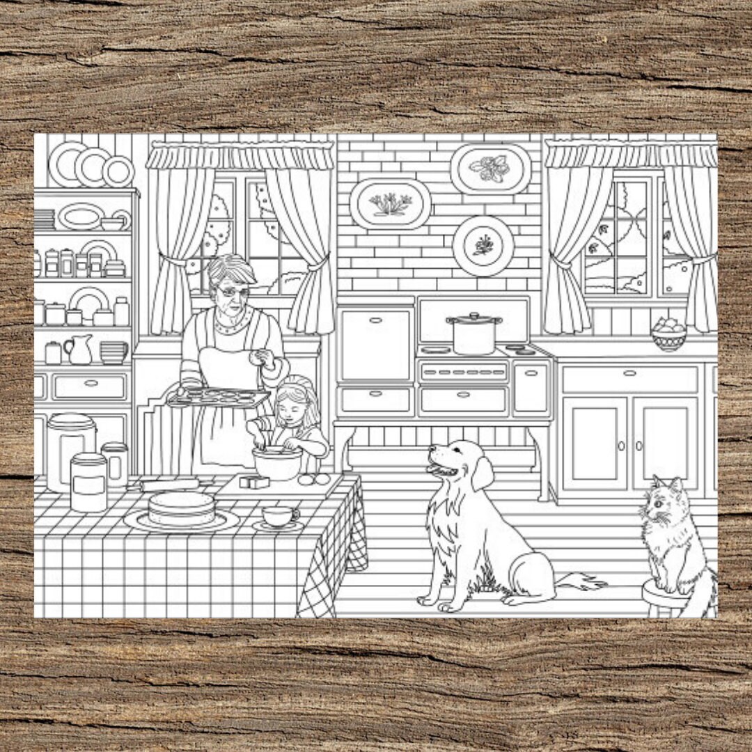 Country kitchen printable adult coloring page from favoreads coloring book pages for adults and kids coloring sheets coloring designs