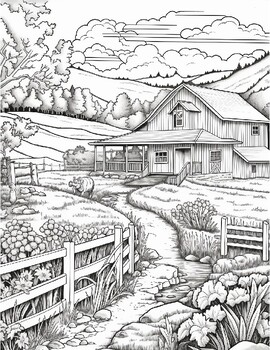 Country farm coloring book by art coloring book tpt