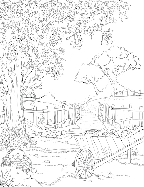 Farm tree printable adult coloring page from manila shine coloring book pages for adults and kids coloring sheets coloring designs