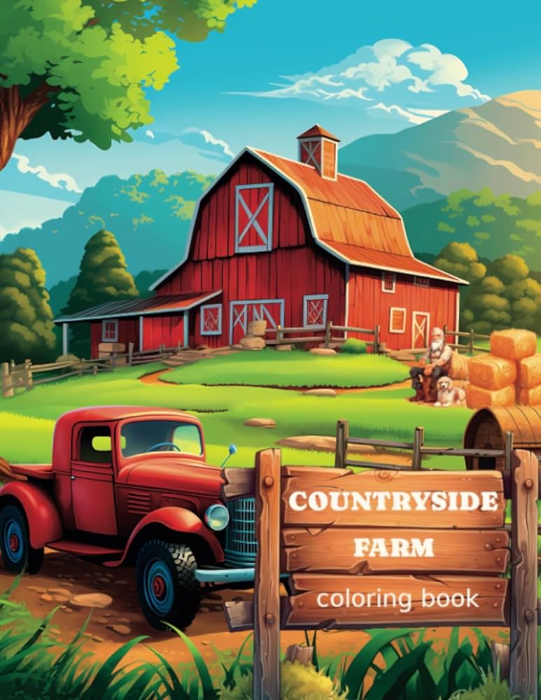 Countryside farm coloring book pages of peaceful country farm houses charming animals interiors machinery and relaxing landscapes explorers artistic books