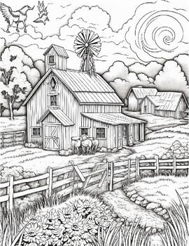 Country farm coloring book by art coloring book tpt